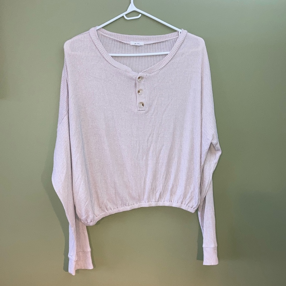 Ardene Pink Long Sleeve Crop Shirt